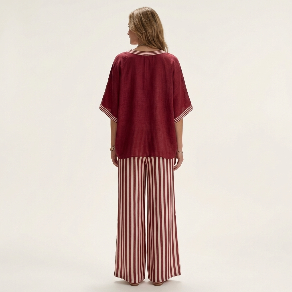 Juliana | V-Urtavla Varsity Top & Randig Vidbyxa Set
