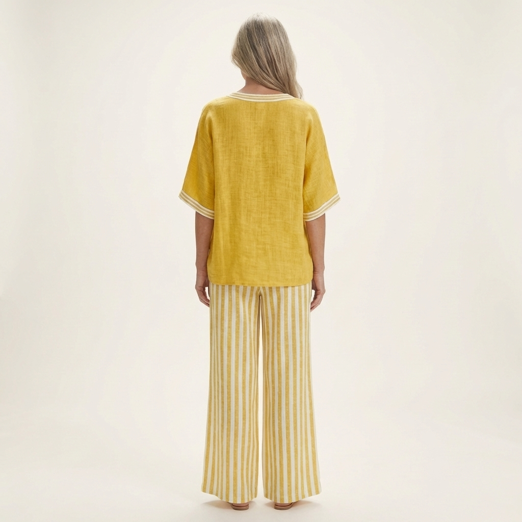 Juliana | V-Urtavla Varsity Top & Randig Vidbyxa Set