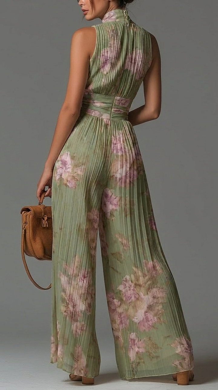 Evelina | Plisserad Blommig Chiffon Jumpsuit