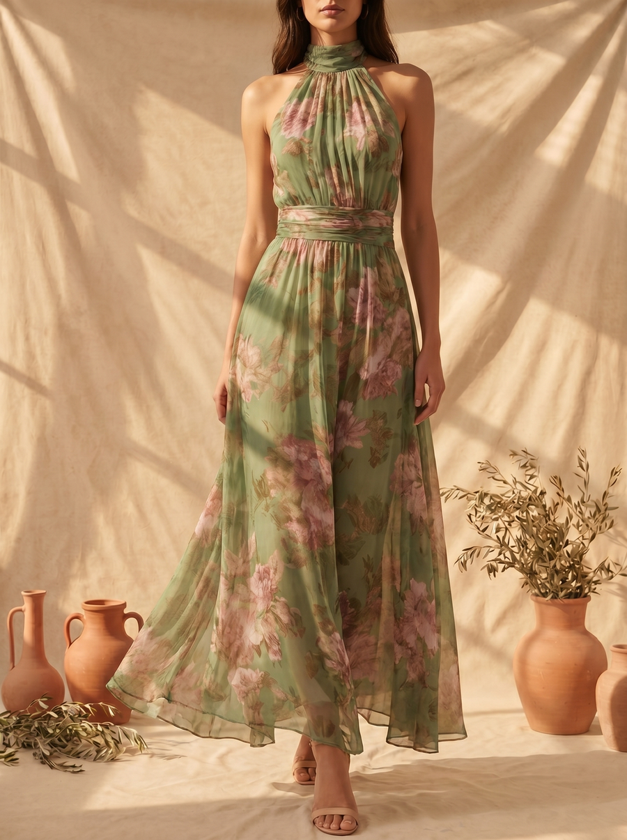 Livia | Maxiklänning Halterneck Blommig Elegant