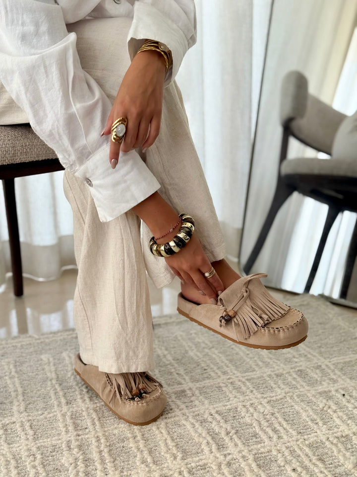 Uvonne | Mocka Slip-ins med Fransar