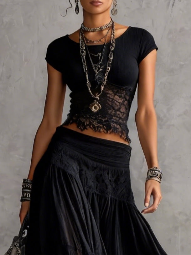 Vivi | KOMPLETT DARK BOHO MED CROP TOP OCH SPETSKJOL