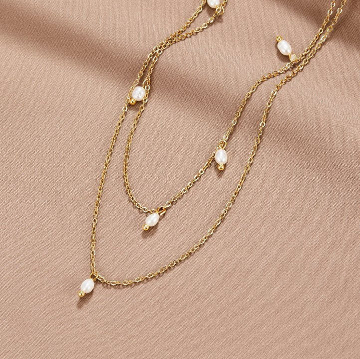 Flerlagigt Halsband med Pärldroppar