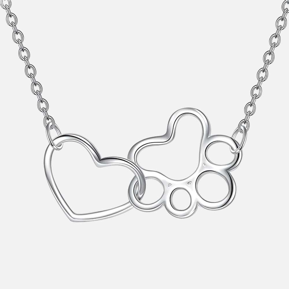 Sterling Silver Halsband med Tassavtryck – Hjärta Kristall Hängsmycke