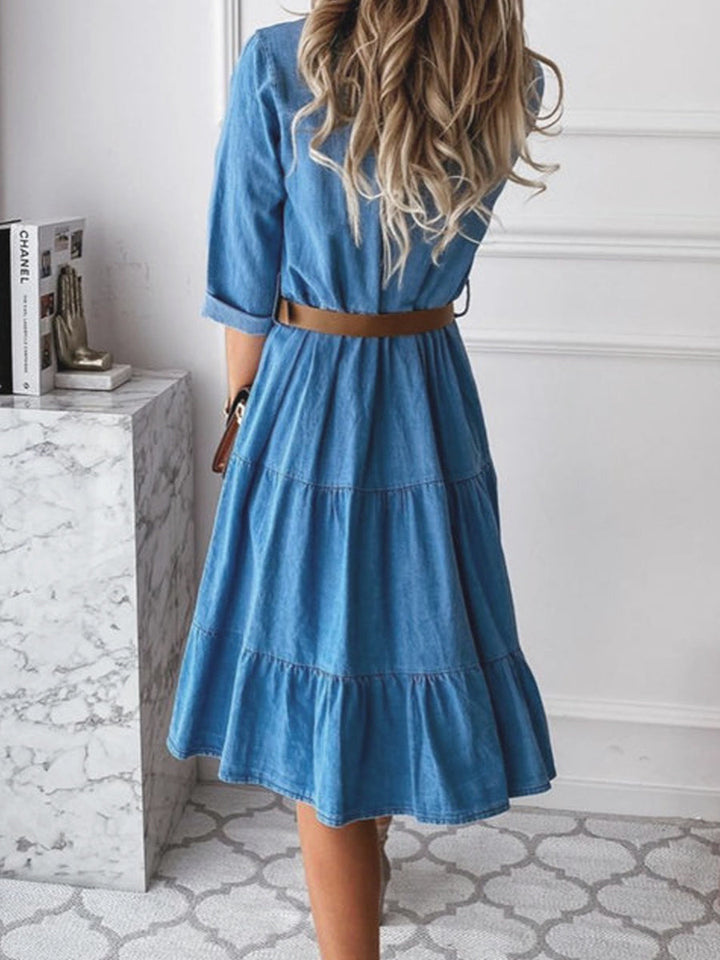 Barbara | Avslappnad Elegant Denimklänning
